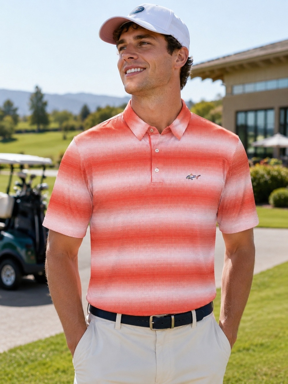 Greg Norman XL Performance Golf Polo Shirt Play Dry UPF Soft Touch Orange Stripe
